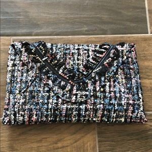 Black Multicolor Tweed Clutch Crossbody Bag